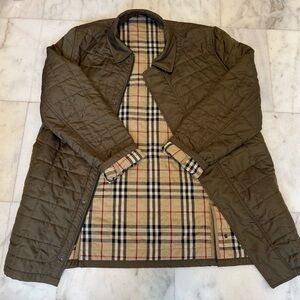 Authentic Burberry Olive Quilted Jacket with Plaid Lining